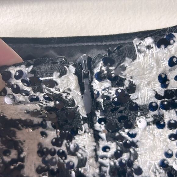 NWT Antonio Melani Lou Lou black & white houndstooth sequin A-line short skirt - Picture 8 of 12
